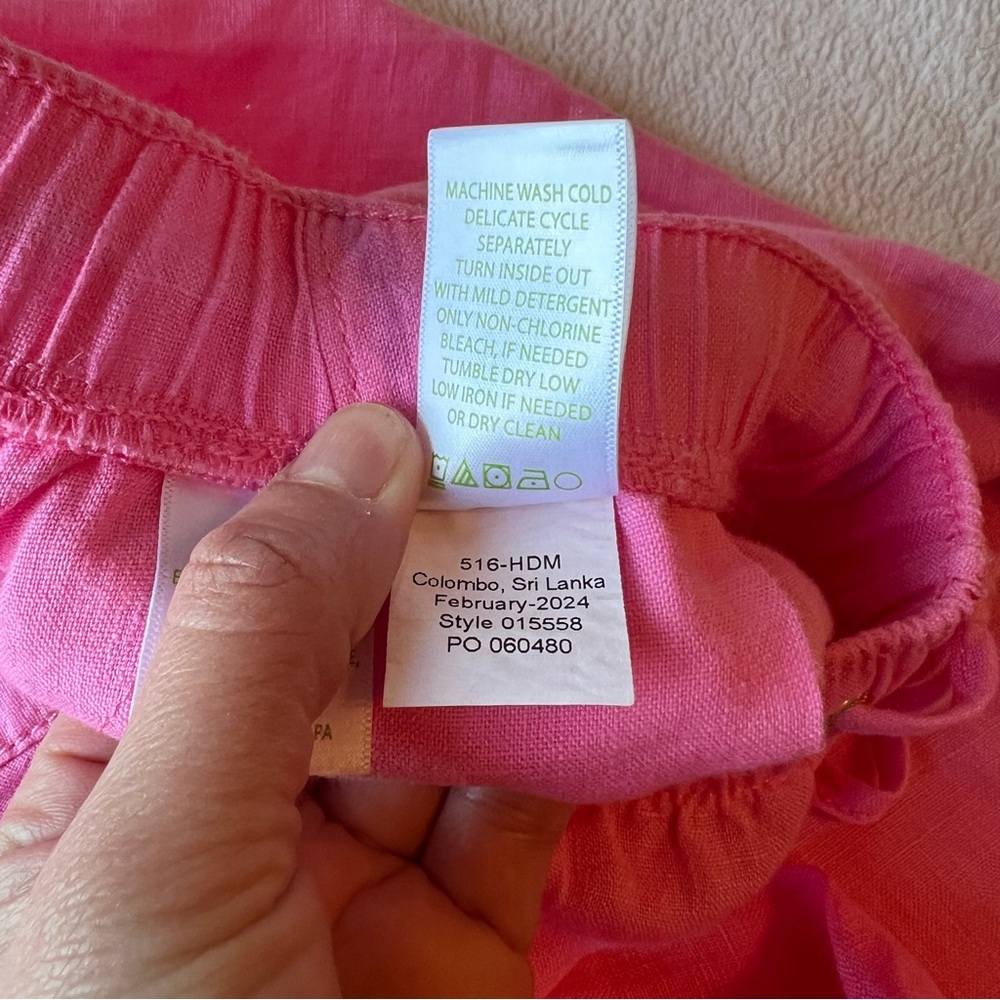 Lilly Pulitzer Linen Wide Leg Pants Crop Size M Pink Drawstring Coastal Pull On - Picture 10 of 16